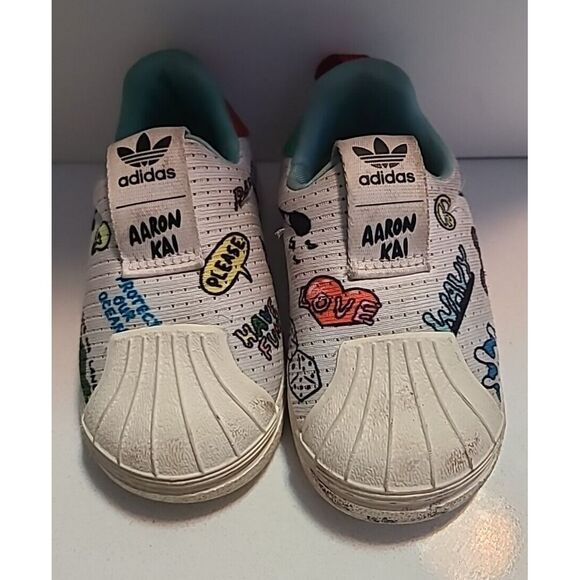 adidas Toddler Kid's Size 5K Aaron Kai slip on SHOES Color Graphics Ocean Love - Picture 1 of 10